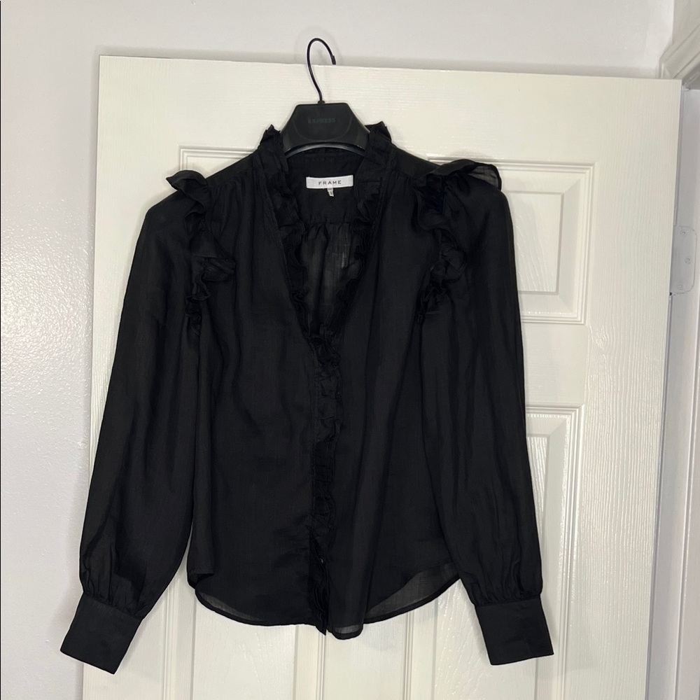 Frame Black Ruffled Blouse 100% RAMIE - Picture 7 of 9